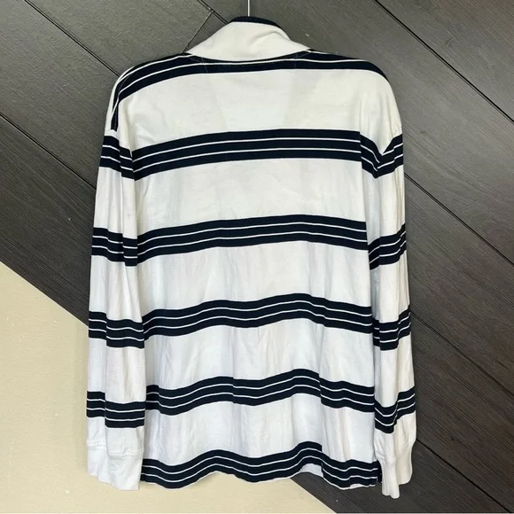 Nautica Navy and White Striped Quarter-Zip Polo Long Sleeve‎ - Picture 5 of 6